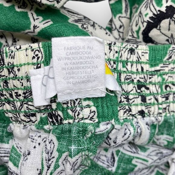 C&C California 100% Linen Green Floral Wide Leg Pants Women Size Small Lagenlook - Picture 8 of 9